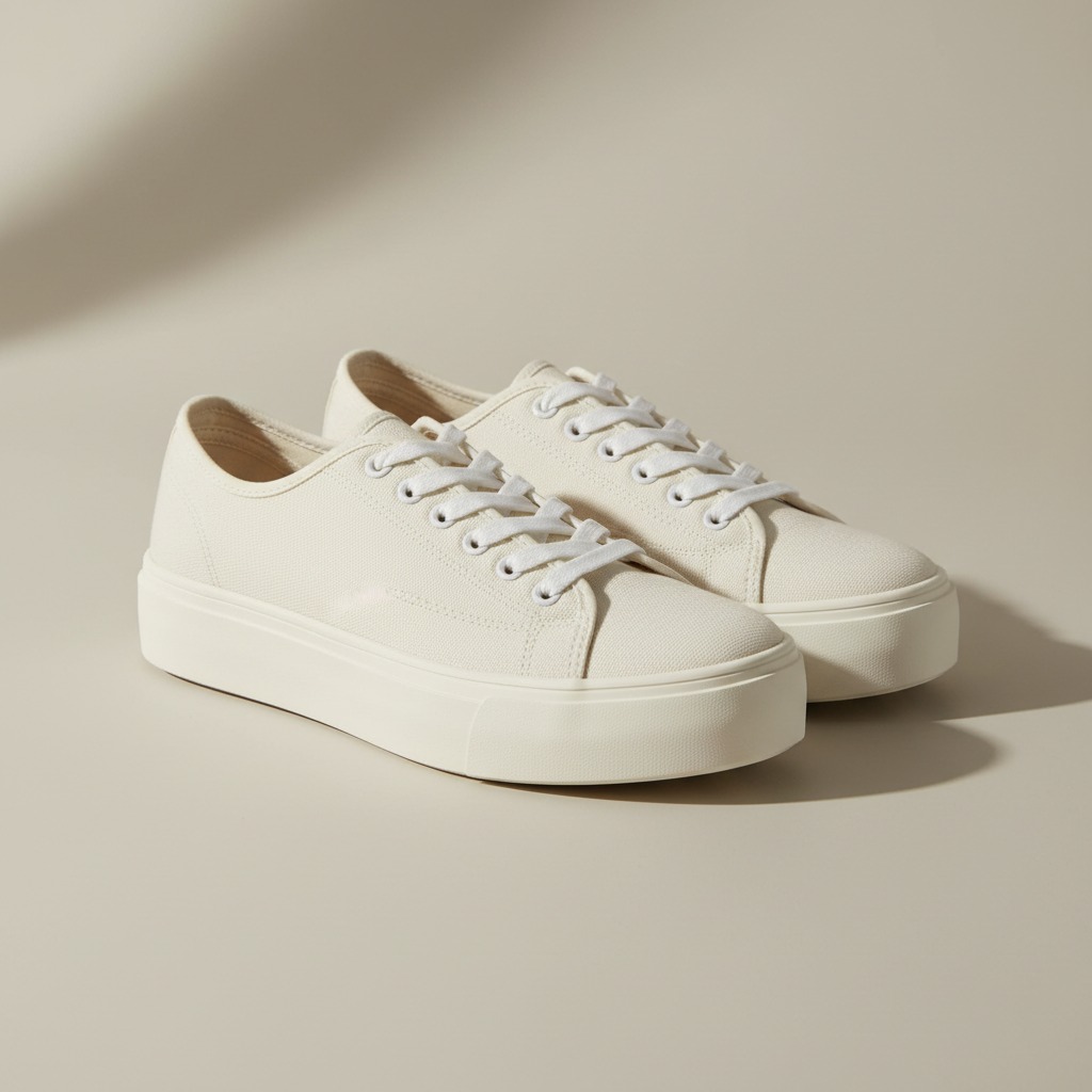 Chalk Platform Sneaker — A chalk lace-up silhouette with a visibly raised flat sole.