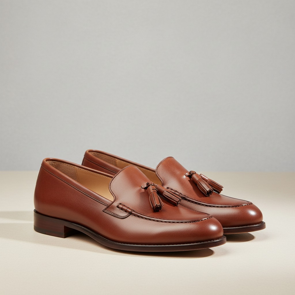 Chestnut Tassel Loafer — A chestnut apron silhouette finished with paired tassels.